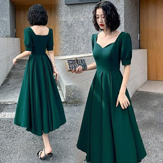 Party Dress Mid-Calf Length Square Neck Evening Dresses    fg4120