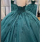 Ball Gown Beaded Quinceanera Dress Spaghetti Straps Emerald Green Quince Dress      fg4214