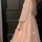 A-Line Prom Dresses Maxi Dress Sweet 16 Birthday Floor Length Long Sleeve Scoop Neck Tulle with Appliques     fg4061