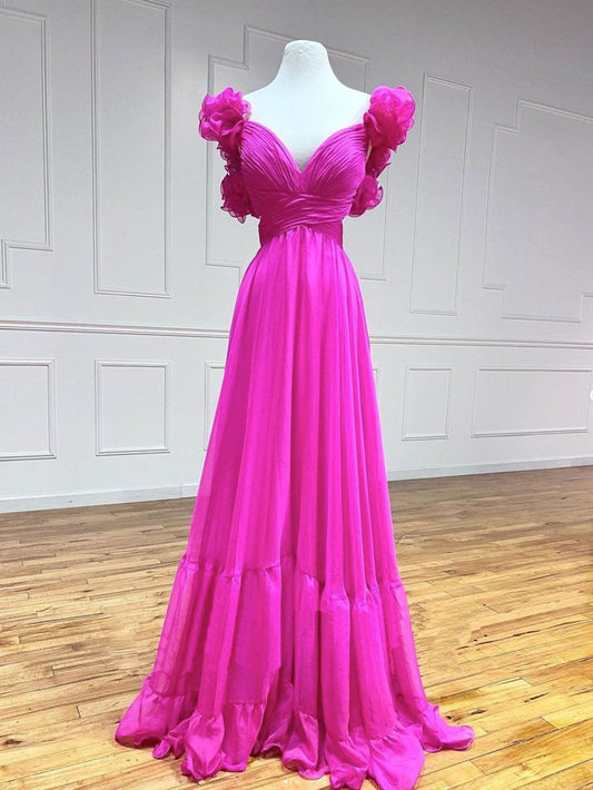 A-Line Fuchsia Long Prom Dresses, Backless Fuchsia Long Formal Dresses        fg3971