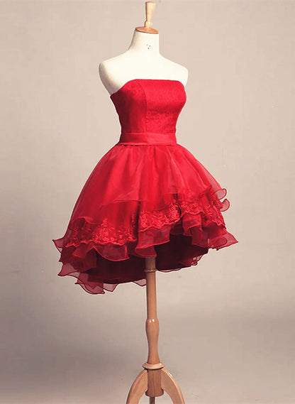 Cute Red Tulle and Lace High Low Homecoming Dress, Short Party Dress       fg3827