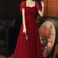 Burgundy Tulle Sequins Long A Line Prom Dress Evening Dress     fg4234