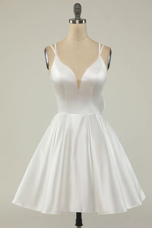 Double Straps White Satin Short Homecoming Party Dress    fg3760