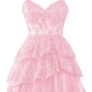 Tulle Homecoming Dresses Short Applique Corset Tiered Formal Party Gowns     fg4319