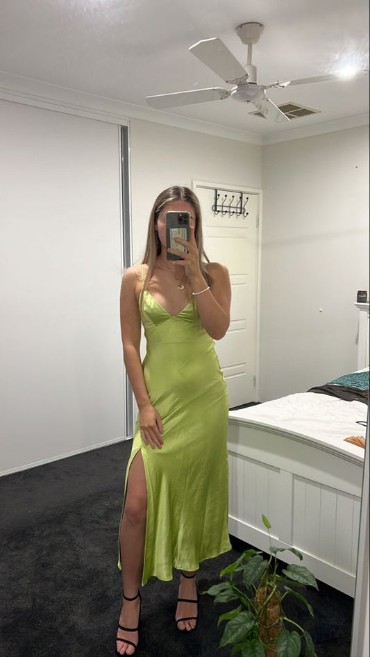 satin green dress Formal Evening Gown      fg3893