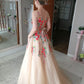 A Line Evening Dress Sexy V-neck Tulle Women Formal Prom Gowns          fg4327