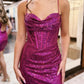 Fuchsia Sequin Cowl Neck Tight Mini Dress homecoming dress      fg3881