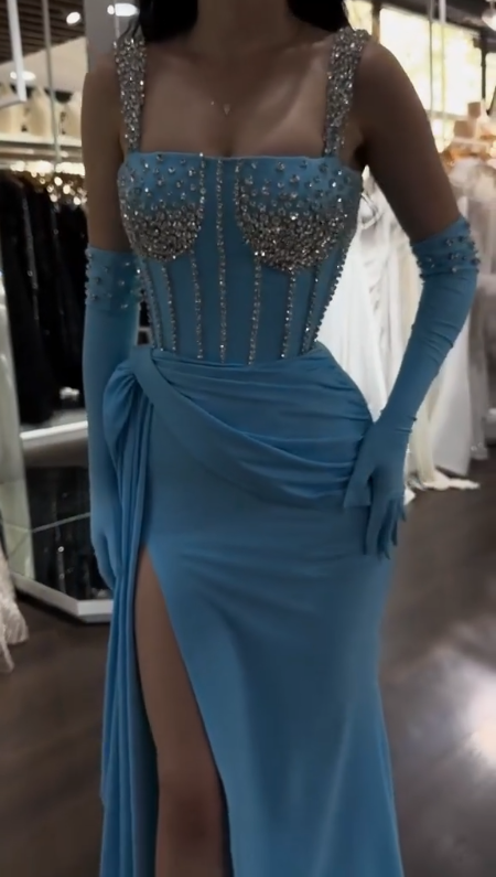 Blue Sparkly Sexy Long Prom Dress Formal Evening Dress    fg7544