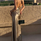 Elegant Gold Satin Backless Mermaid Long Prom Dress Formal Party Dress       fg5213