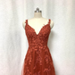 Burnt Orange Lace Tulle Prom Dress      fg5060