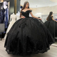 Shiny Black Quinceanera Off Shoulder Dress Sweet 15 16 Party Ball Gown Prom Dress      fg4072