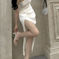 White Spaghetti Strap Slit Women Dresses 2024 New Elegant Party Evening Dresses     fg4583