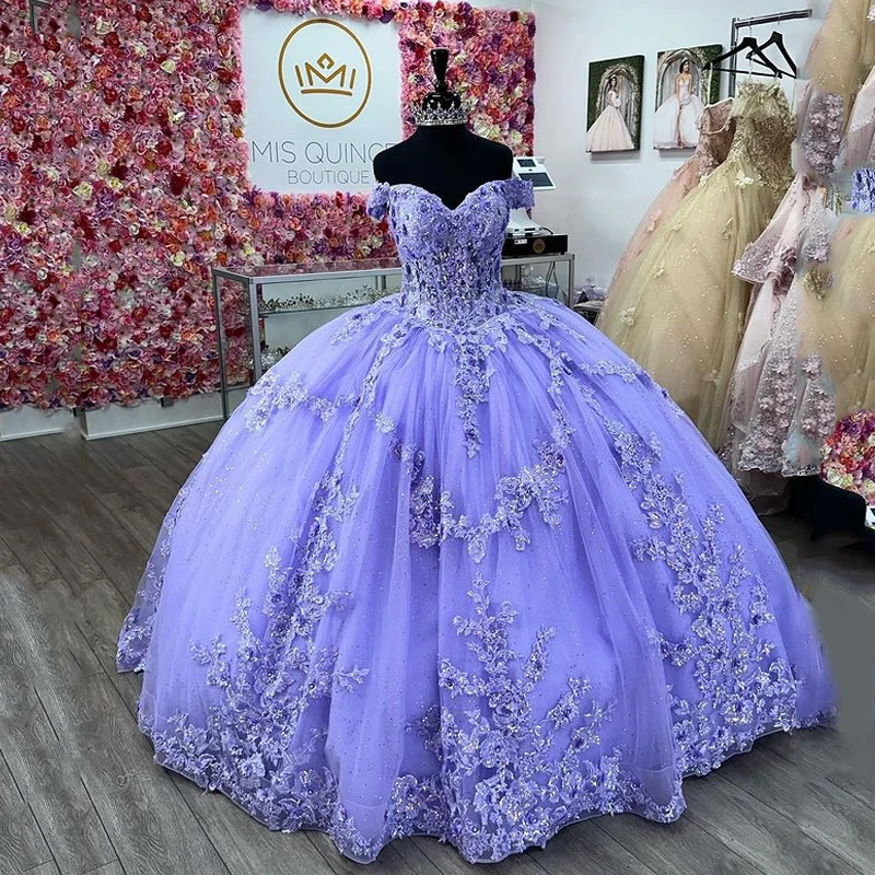 Ball Gown Quinceanera Dresses Beaded Appliques Lace Off Shoulder Tulle Sweet 15 16 Dress XV Prom Party Dress        fg5693