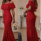 Red Lace Evening Dress Party Long Mermaid Dress      fg4436