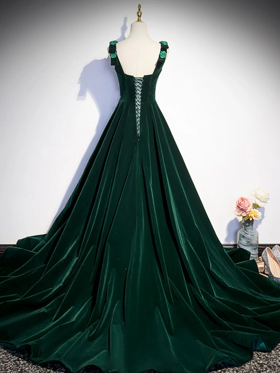 Prom Dresses,a-line Velvet Green Long Prom Dresses, Green Formal Evening Dresses    fg5713