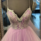 A-Line Straps Tulle Appliques Sleeveless Prom Dress     fg4591