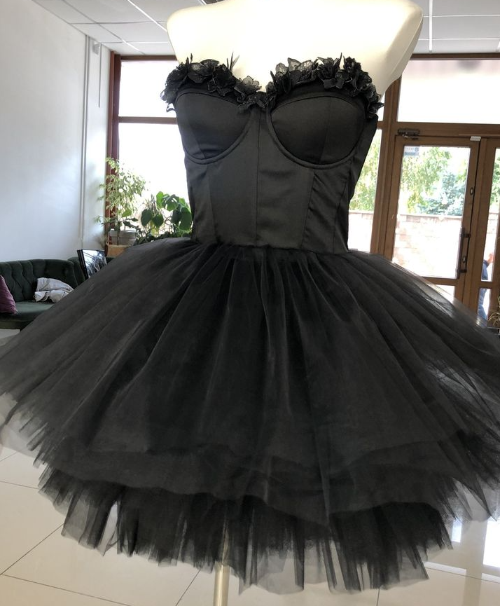 Sweetheart Black Corset Tulle Short Dress Homecoming dress      fg3897