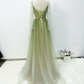 A-line Gradient Green Prom Gown, Soft Glitter Tulle Party Dress     fg4554