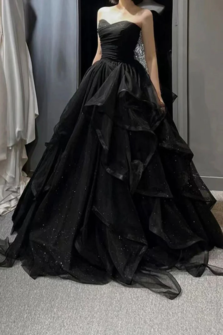 Black Sweetheart Tulle Layers Ball Gown Formal Dresses, Black Evening Dress Prom Dress      fg2361