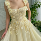 A-line Square Floor-length Sleeveless Open Back Appliques Lace Prom Dress    fg5000