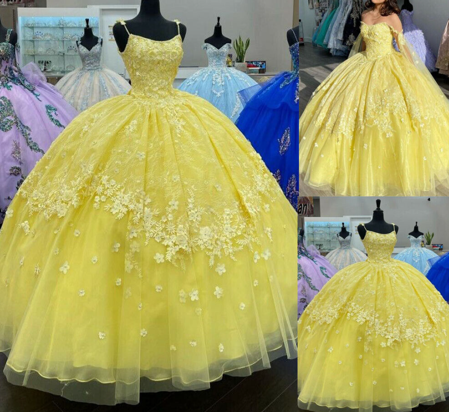 puffy yellow quinceanera dresses