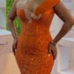 Sequined African Dress,Custom Mermaid Long Orange Evening Dress     fg5703