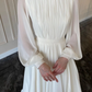 Women Elegant Pleated Lantern Sleeve Round Neck Maxi Dress Fashion Long Sleeve Party Evening Dress      fg5902