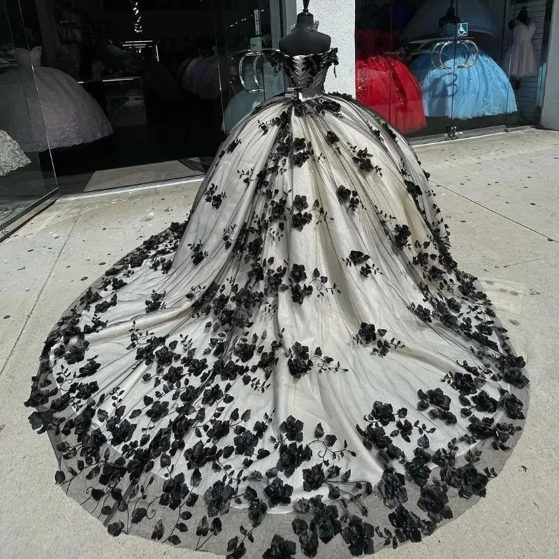 Black Quinceanera Dresses Princess Sweet 16 Years Girl Birthday Party Dresses With Appliques Quinceanera Dresses    fg5494