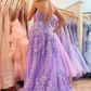 A-line Lace-up Applique Spaghetti Straps Prom Dresses      fg3917