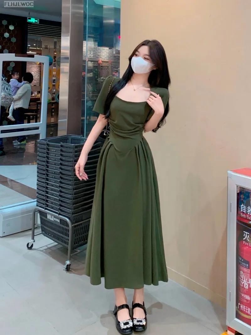 Long Dresses Women's Maxi Dress Square Neck Elegant Green prom dress      fg4685