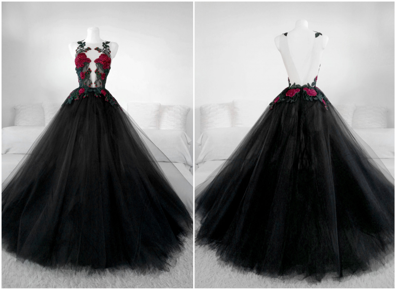 Beautiful Black Tulle With Lace Applique Long Formal Gown, Black Party Dresses      fg4175