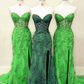 Elegant Green Lace Dress, Long Mermaid Strapless Gown With Corset Top    fg4369