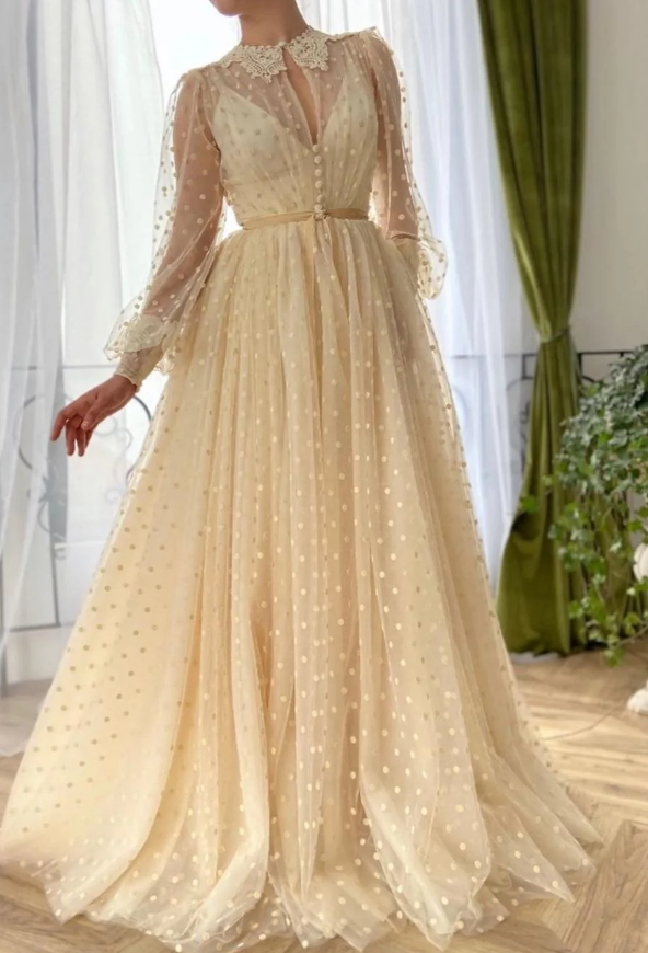 Fashion Prom Dresses Lace Appliques Long Sleeves Evening Gowns A Line Formal Long Special Occasion Party dress    fg5272