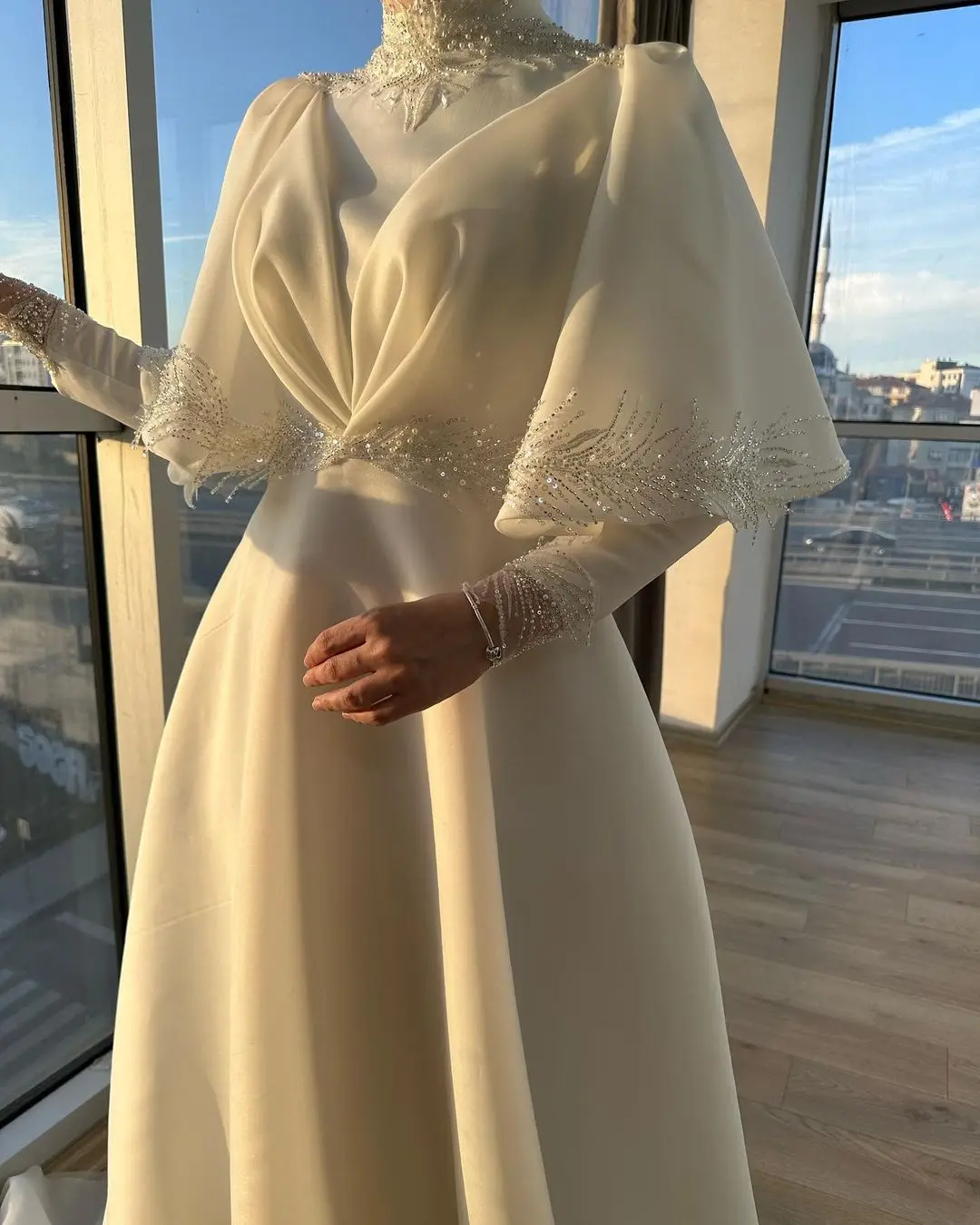 Dubai Formal Event Dresses Saudi Arabia Women's Prom Dresses High Neck Beadings Floor-Length Evening Dresses     fg5765