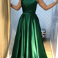 One Shoulder A Line Satin Emerald Green Formal Evening Dress,Prom Party Long Gown      fg4028