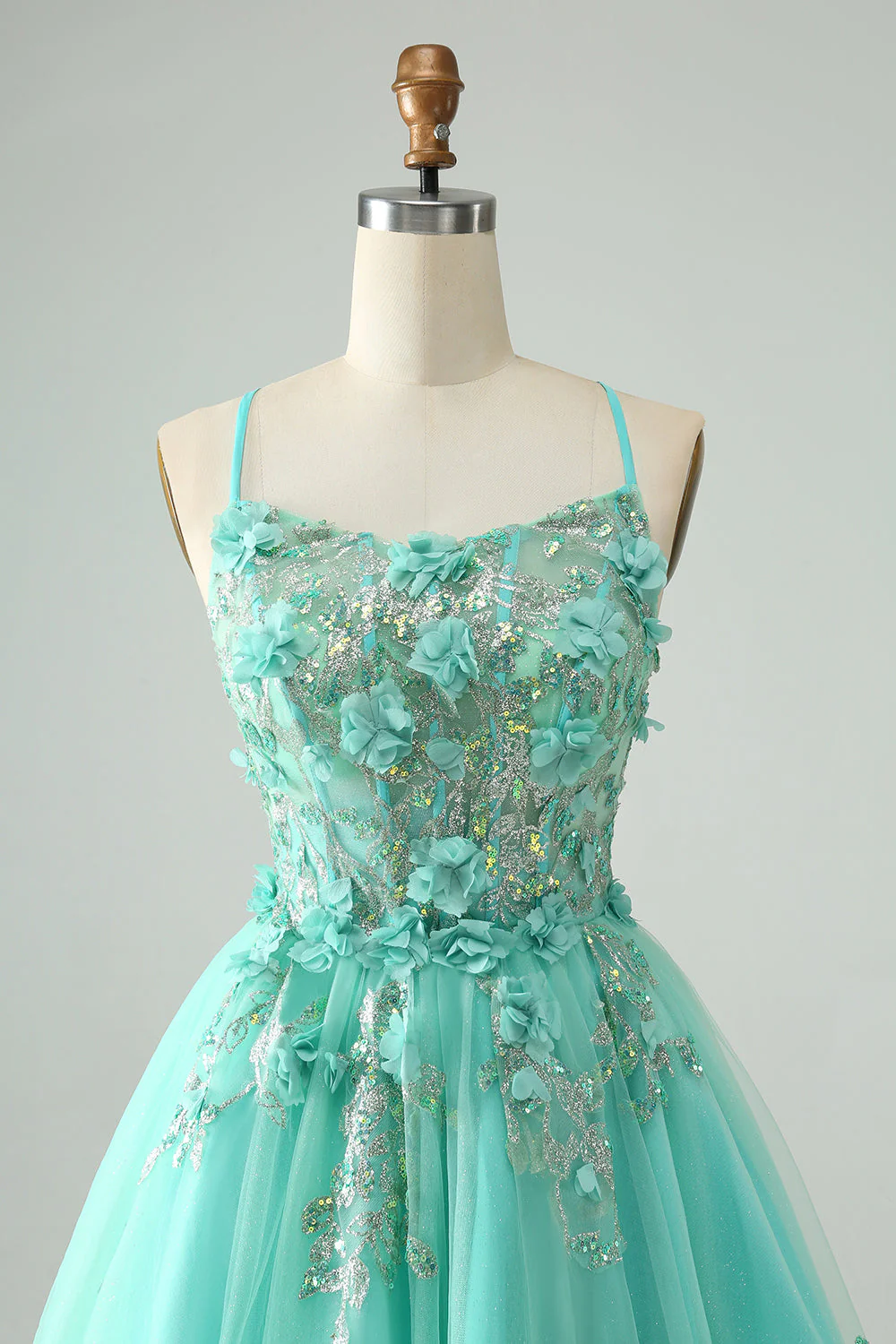 Sweet Green A Line Spaghetti Straps Corset Short Homecoming Dress with Appliques      fg5497