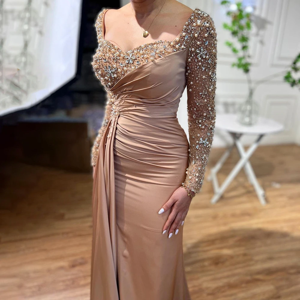 Beautiful Long Mermaid Beading Prom Dresses With Long Sleeves     fg4098