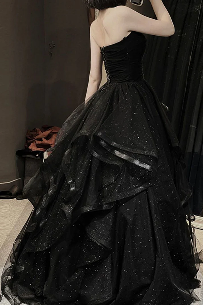 Black Sweetheart Tulle Layers Ball Gown Formal Dresses, Black Evening Dress Prom Dress      fg2361