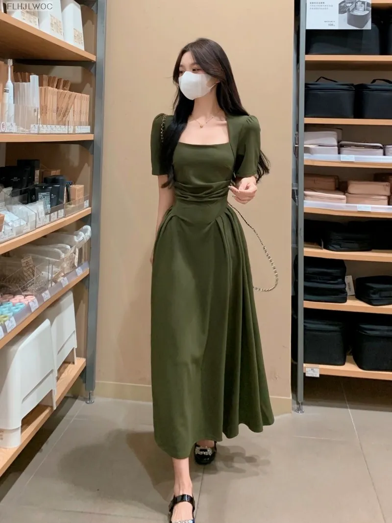 Long Dresses Women's Maxi Dress Square Neck Elegant Green prom dress      fg4685