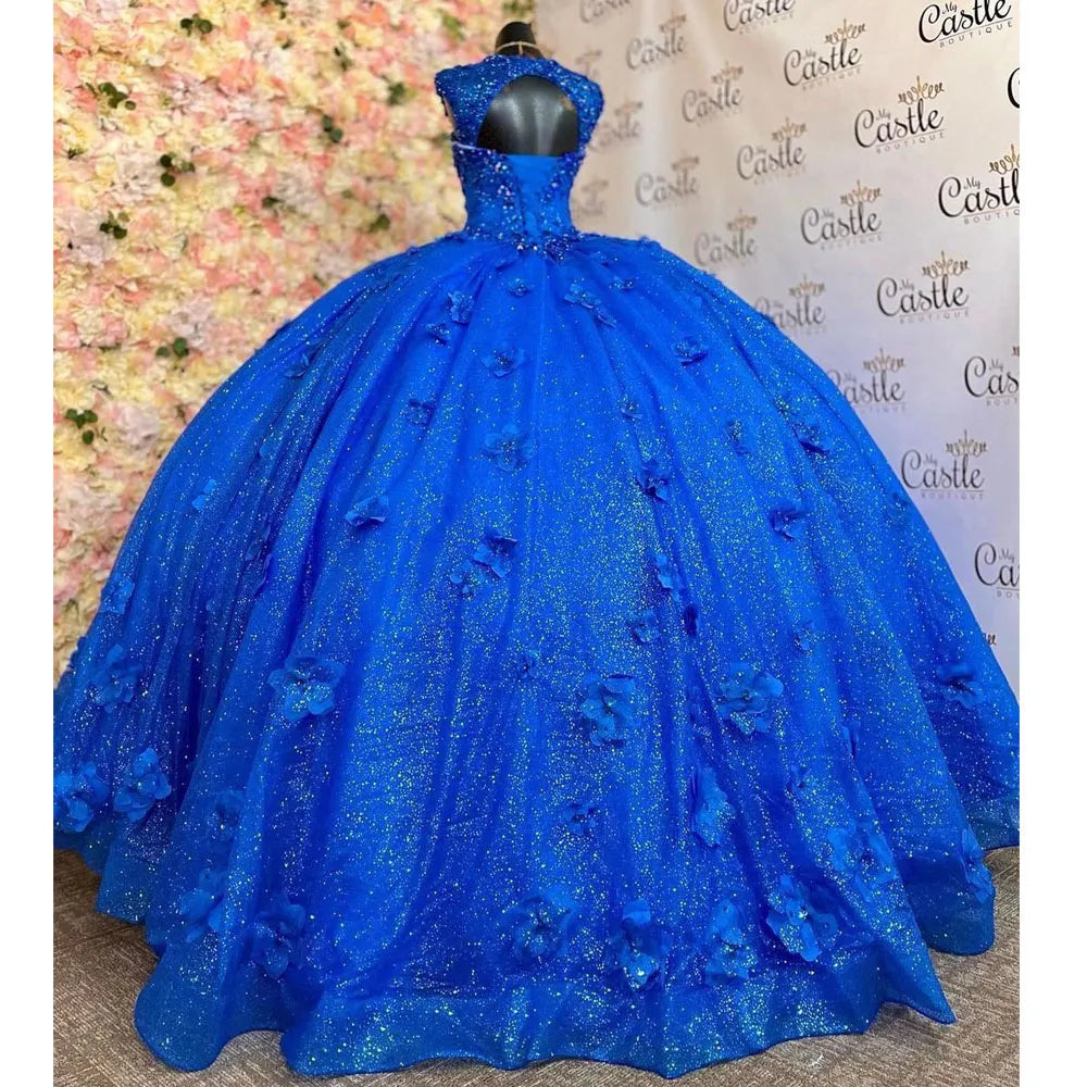 royal blue puffy quinceanera dresses