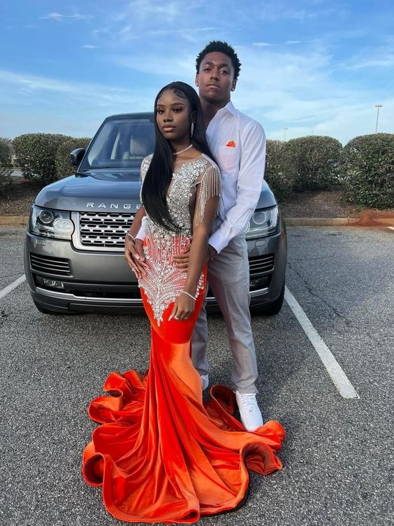 Orange and black prom dresses best sale