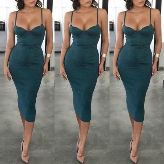 Elegant Spaghett Strap Patchwork Bodycon Dress     fg1160