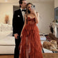 Gorgeous Sweetheart Rust Tiered Long Formal Dress with Slit    fg2555