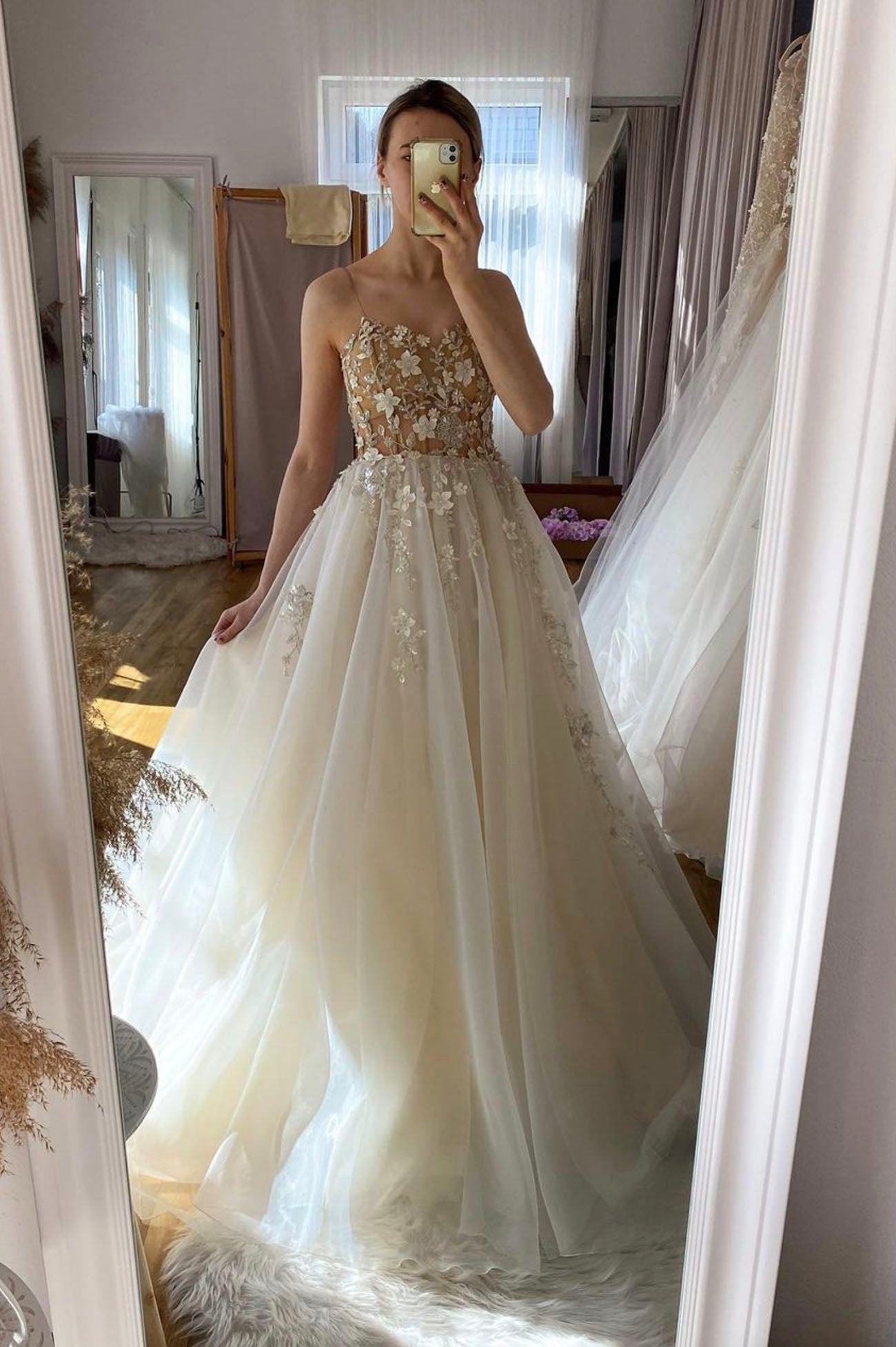 Champagne chiffon sale gown