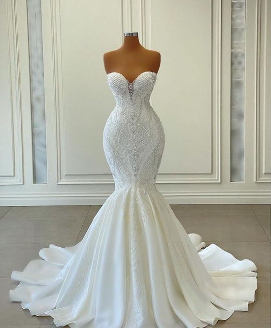 White Long Mermaid Prom Dresses Wedding dress fg1197 – formalgowns