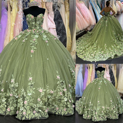 Quinceanera Dresses Ball Gown Lace Ball Gown Sweet 16 Dress With Flowe ...