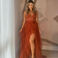 Gorgeous Sweetheart Rust Tiered Long Formal Dress with Slit    fg2555