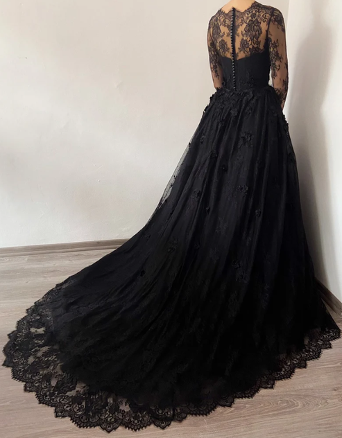 Black wedding dress 3D lace floral tulle dress, Prom Dresses,Formal Ev ...