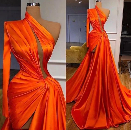 One Shoulder Prom Dress, Pleats Evening Dress        fg670